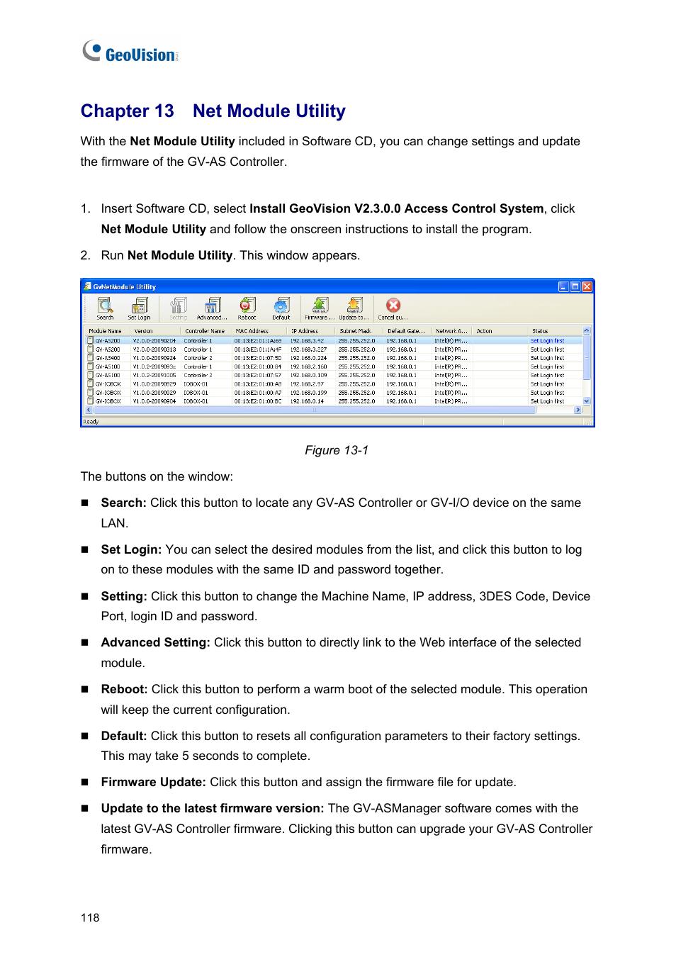 Chapter 13 net module utility | AGI Security GVASBOX-100 User Manual | Page 126 / 138