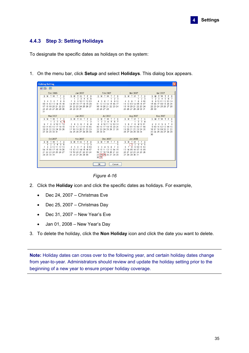 3 step 3: setting holidays | AGI Security GVASBOX-100 User Manual | Page 43 / 138