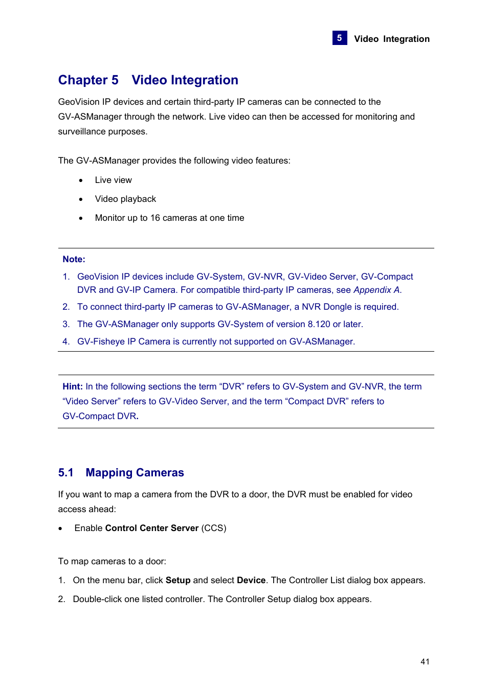 Chapter 5 video integration, 1 mapping cameras | AGI Security GVASBOX-100 User Manual | Page 49 / 138