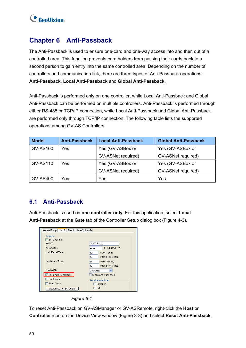 Chapter 6 anti-passback, 1 anti-passback | AGI Security GVASBOX-100 User Manual | Page 58 / 138