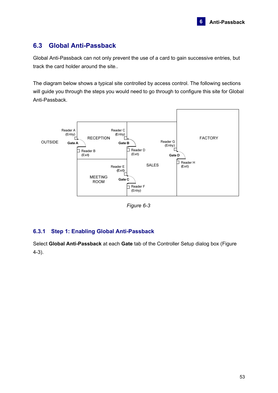 3 global anti-passback, 1 step 1: enabling global anti-passback | AGI Security GVASBOX-100 User Manual | Page 61 / 138