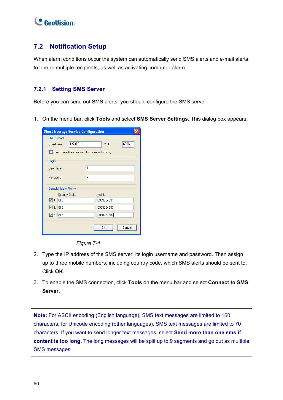 2 notification setup, 1 setting sms server | AGI Security GVASBOX-100 User Manual | Page 68 / 138
