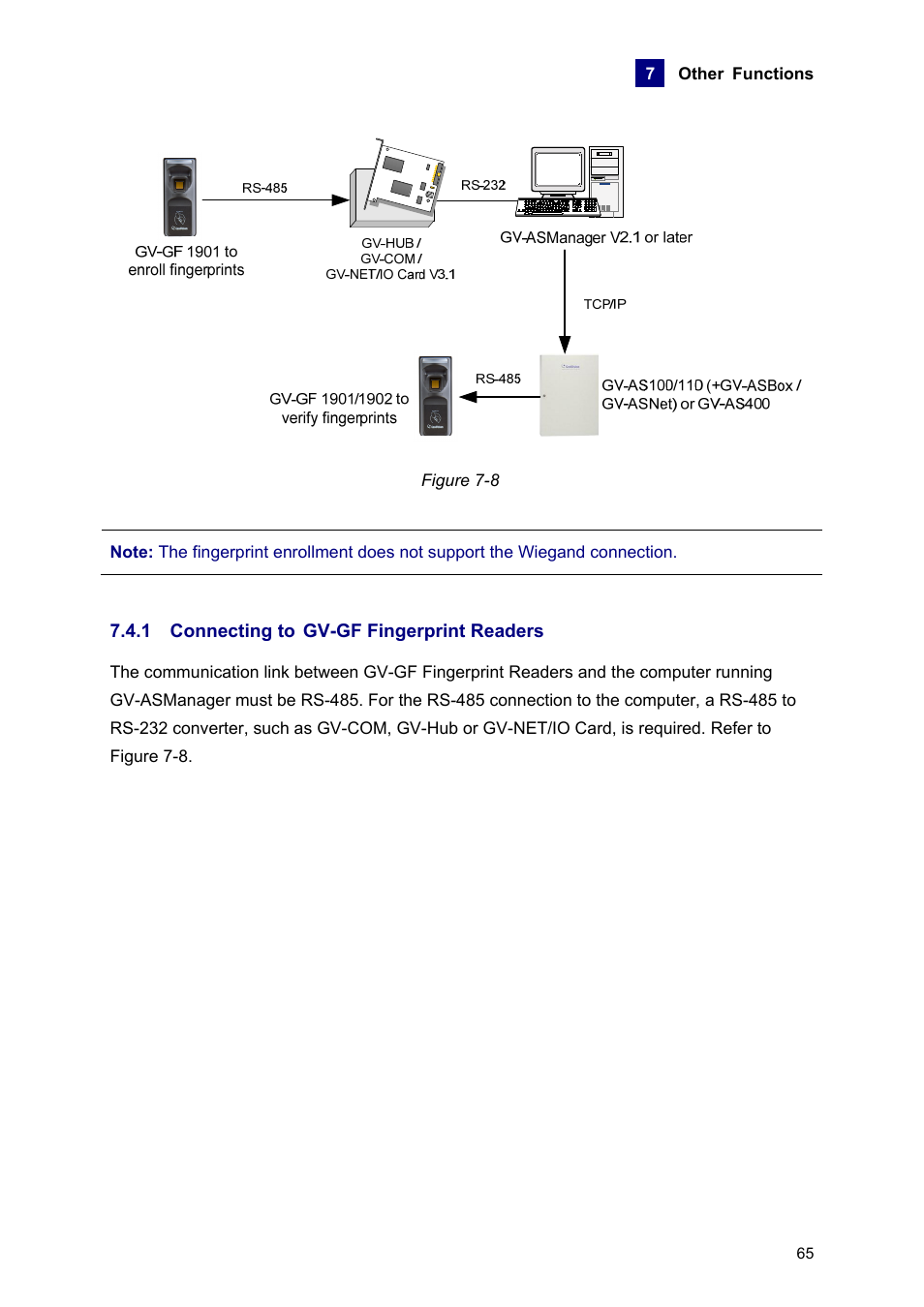 1 connecting to gv-gf fingerprint readers | AGI Security GVASBOX-100 User Manual | Page 73 / 138