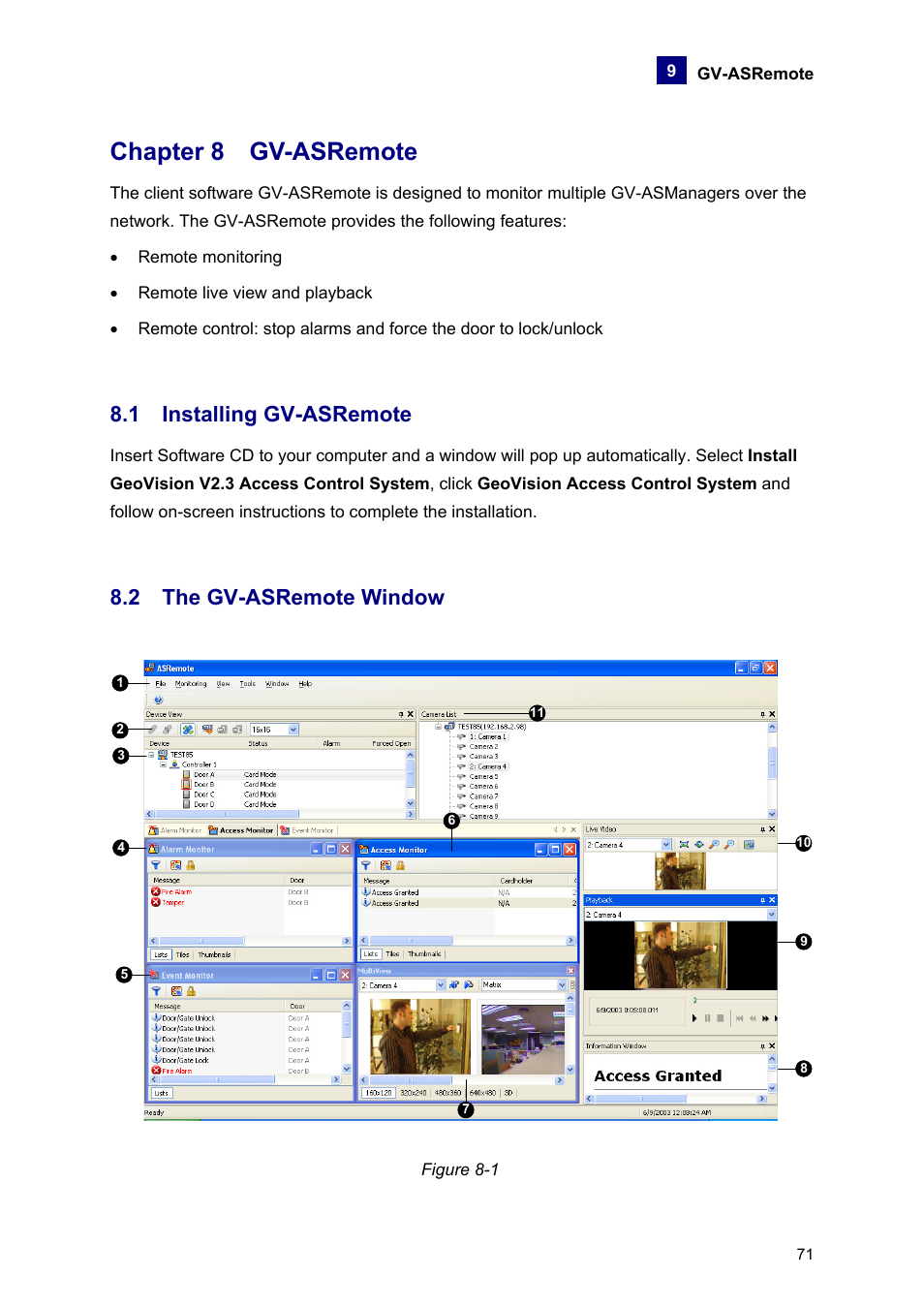 Chapter 8 gv-asremote, 1 installing gv-asremote, 2 the gv-asremote window | AGI Security GVASBOX-100 User Manual | Page 79 / 138