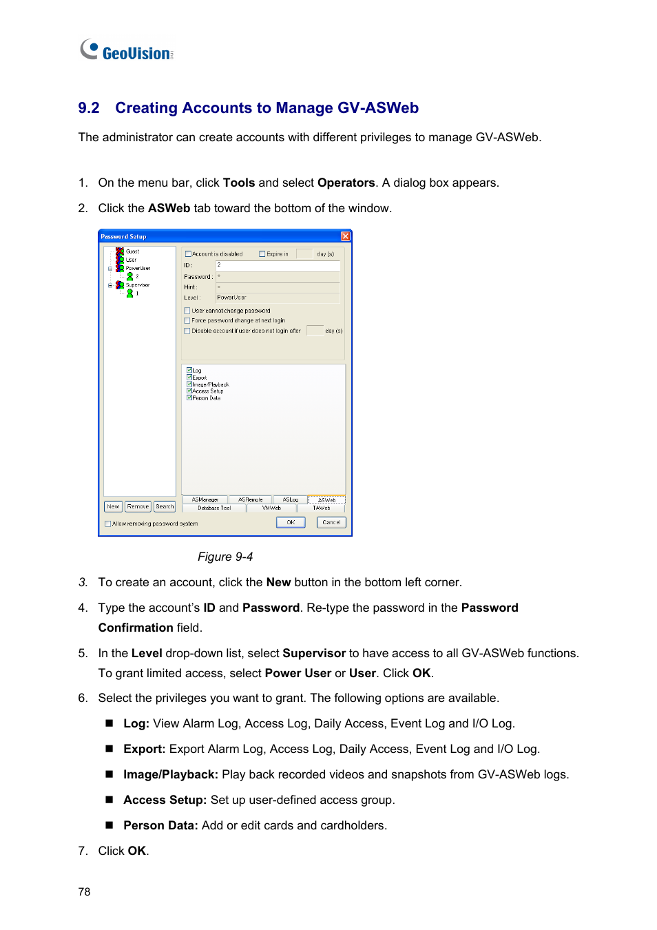 2 creating accounts to manage gv-asweb | AGI Security GVASBOX-100 User Manual | Page 86 / 138