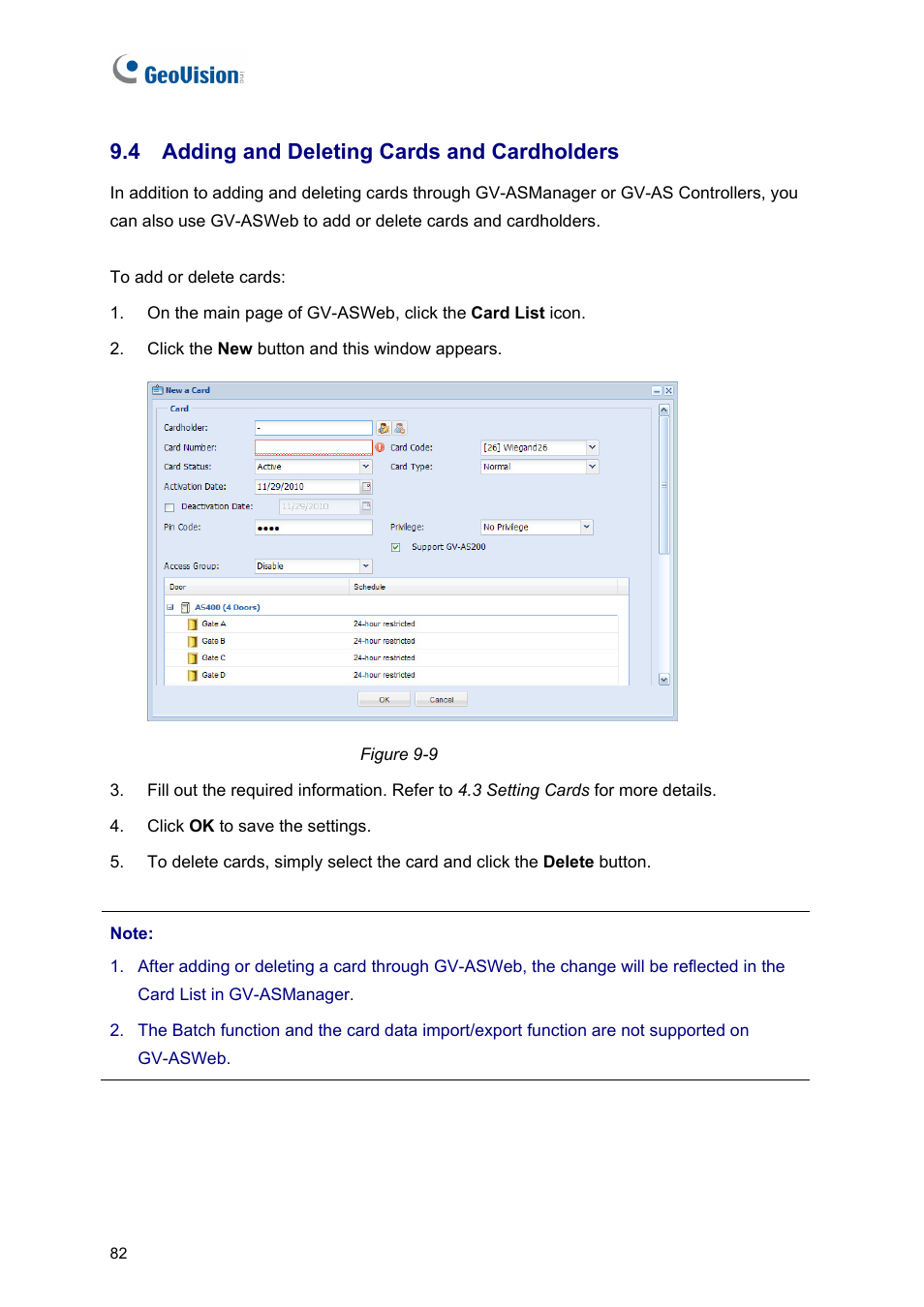 4 adding and deleting cards and cardholders | AGI Security GVASBOX-100 User Manual | Page 90 / 138