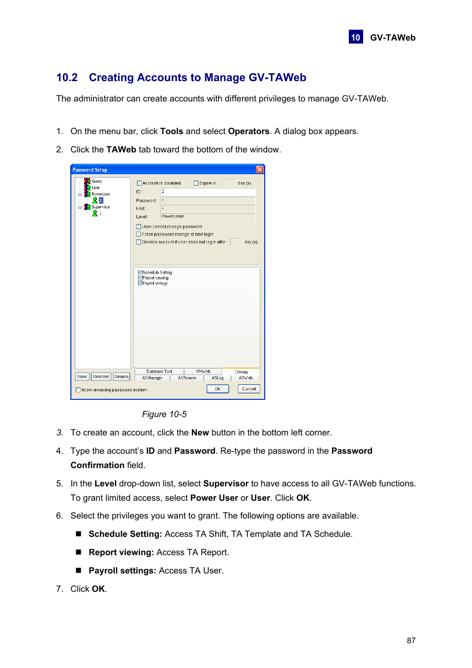 2 creating accounts to manage gv-taweb | AGI Security GVASBOX-100 User Manual | Page 95 / 138