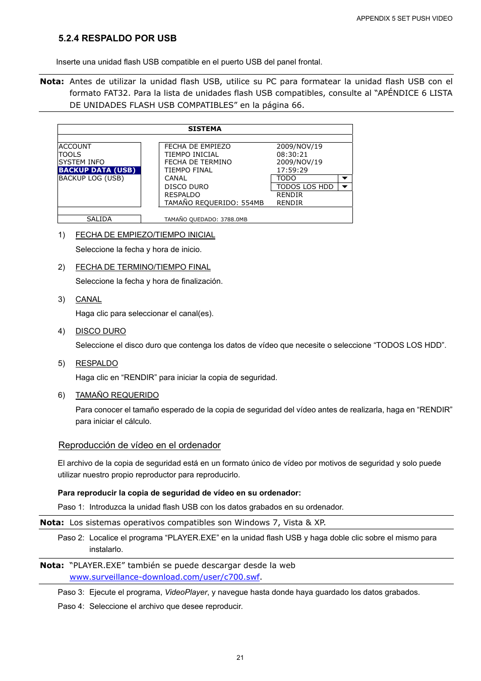 4 respaldo por usb, Reproducción de vídeo en el ordenador | AGI Security SYS-16A901 User Manual User Manual | Page 184 / 459
