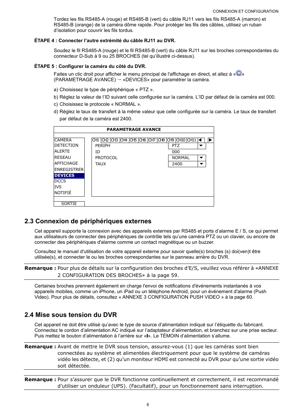 3 connexion de périphériques externes, 4 mise sous tension du dvr | AGI Security SYS-16A901 User Manual User Manual | Page 94 / 459