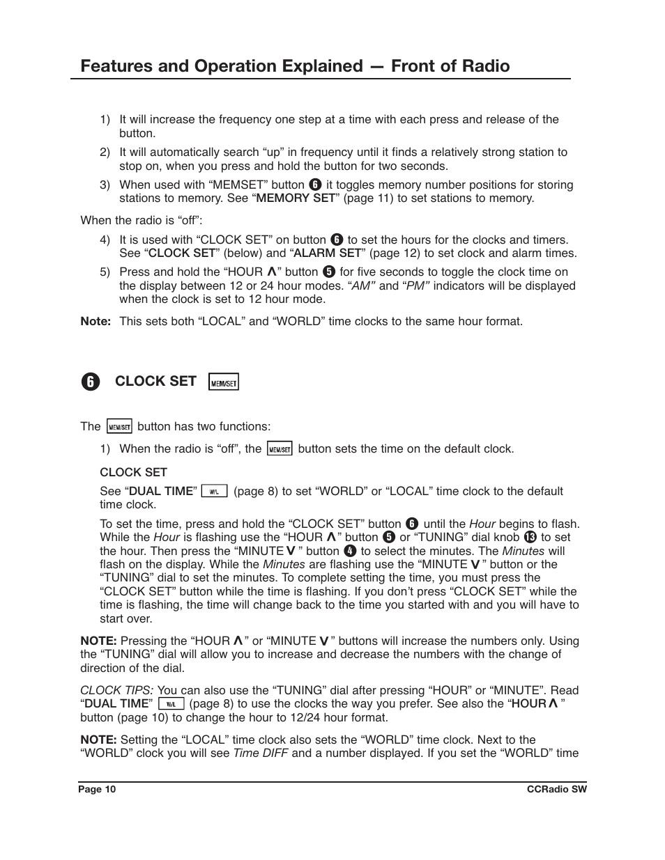 Features and operation explained — front of radio | C. Crane CCRadio SW User Manual | Page 10 / 24