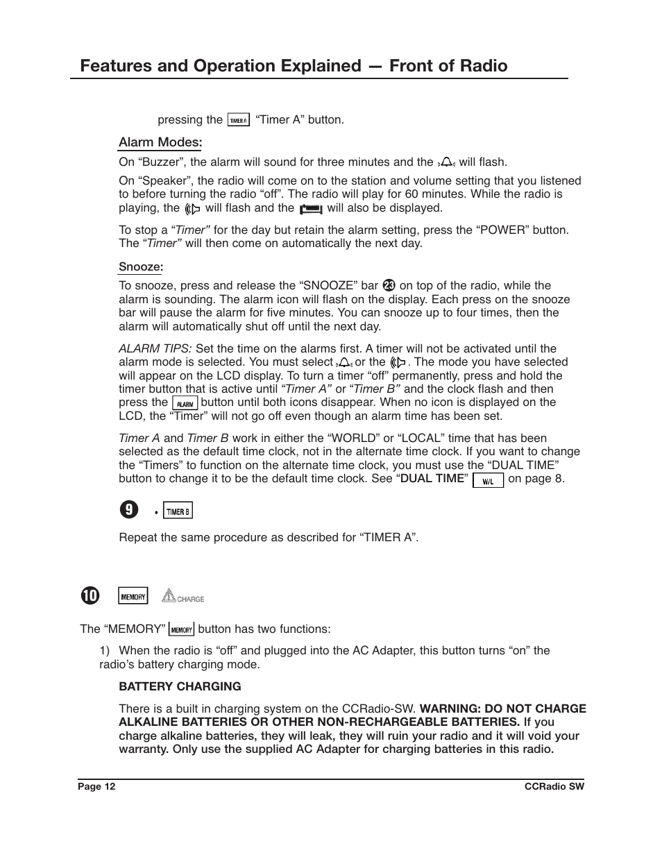 Features and operation explained — front of radio | C. Crane CCRadio SW User Manual | Page 12 / 24