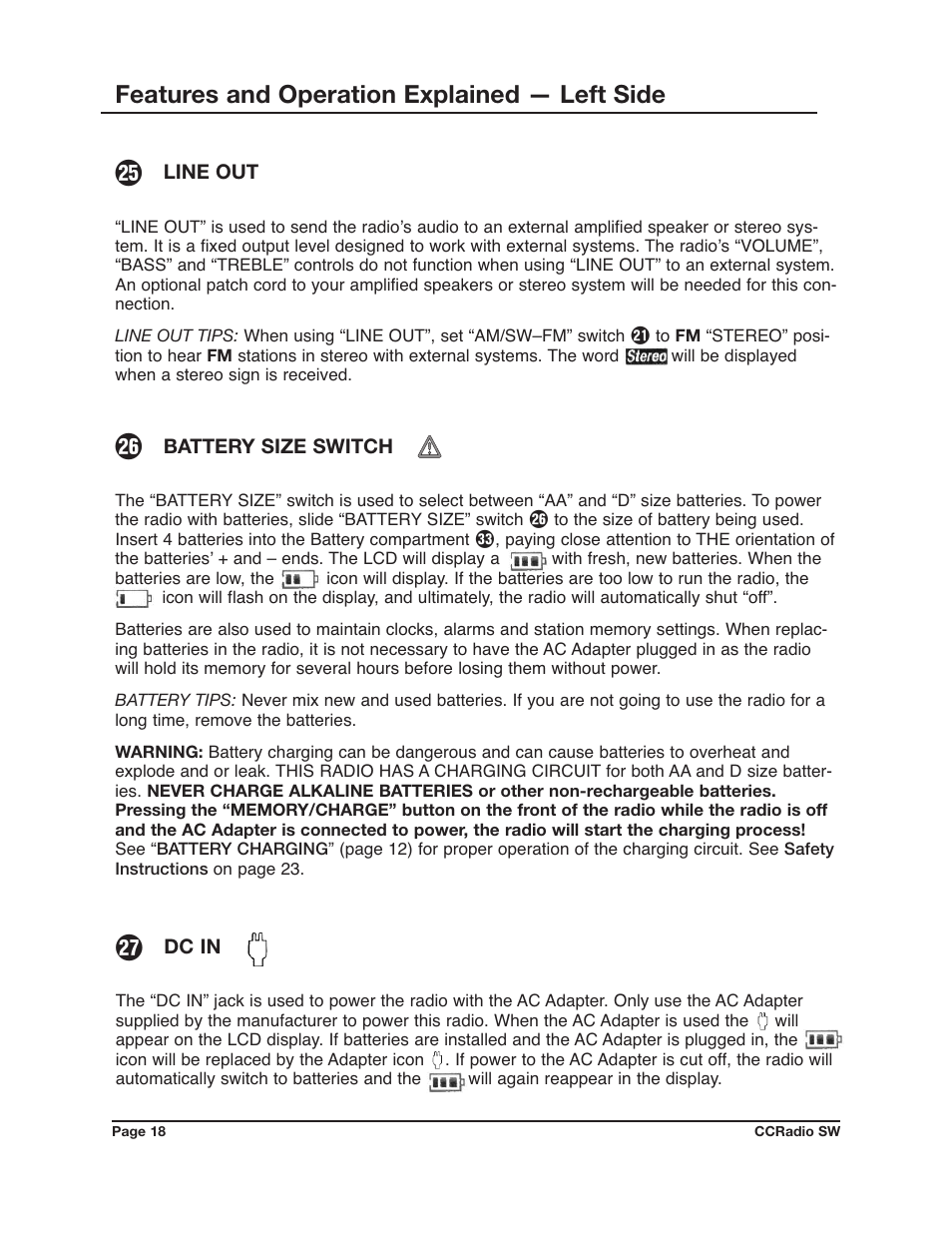 Features and operation explained — left side | C. Crane CCRadio SW User Manual | Page 18 / 24
