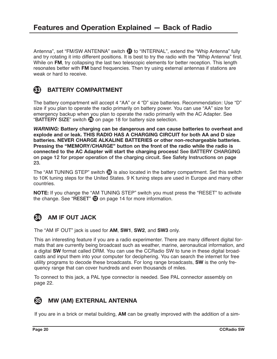 Features and operation explained — back of radio | C. Crane CCRadio SW User Manual | Page 20 / 24