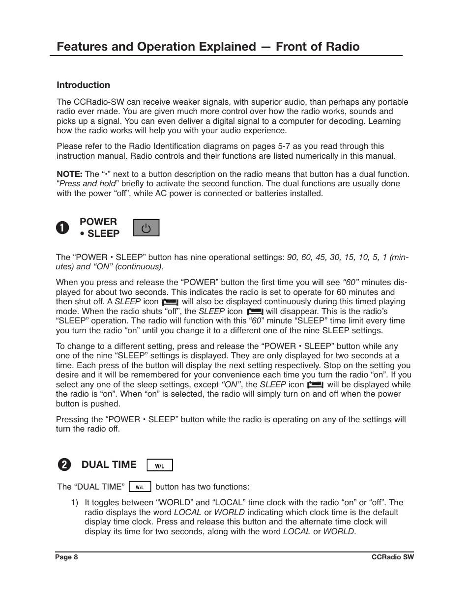 Features and operation explained — front of radio | C. Crane CCRadio SW User Manual | Page 8 / 24