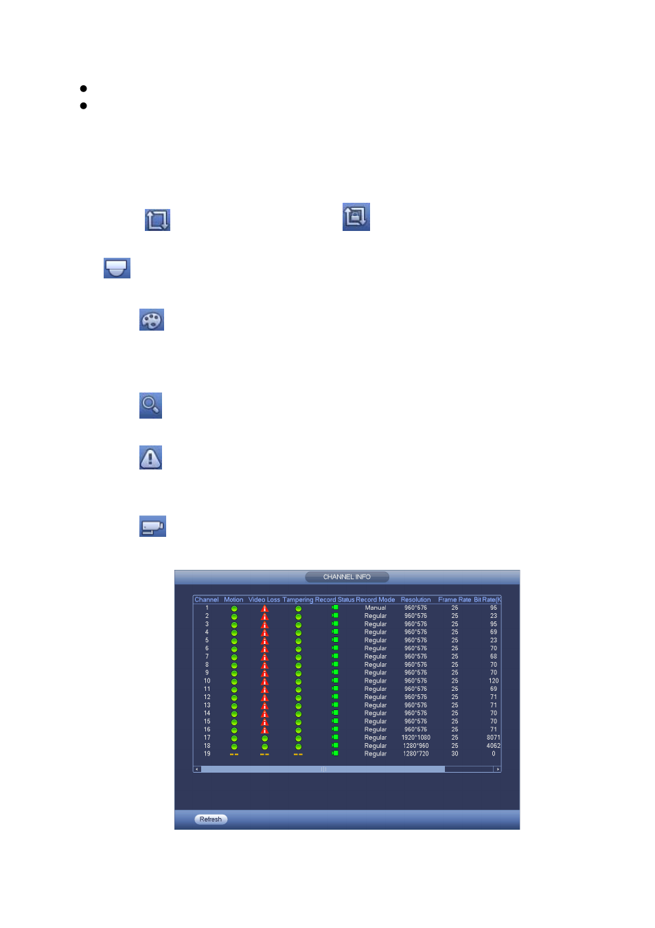 3 output screen, 4 tour, 5 ptz | 6 color, 7 search, 8 alarm status, 9 channel info, Output screen, Tour, Color | AGI Security SYS-16HN44P User Manual | Page 123 / 324