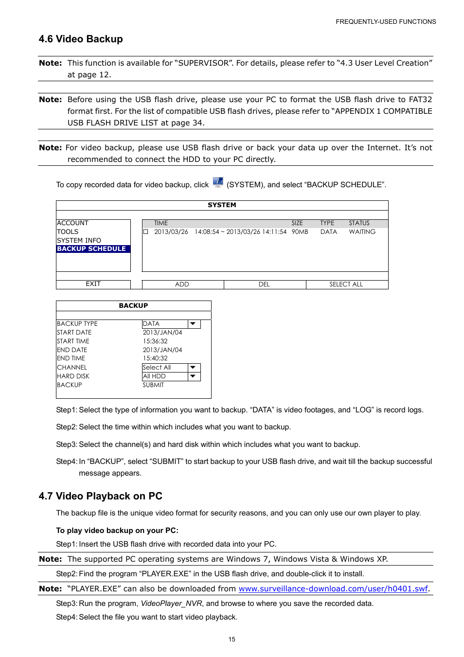 6 video backup, 7 video playback on pc | AGI Security SYS-4HNVR304 Manual User Manual | Page 21 / 95