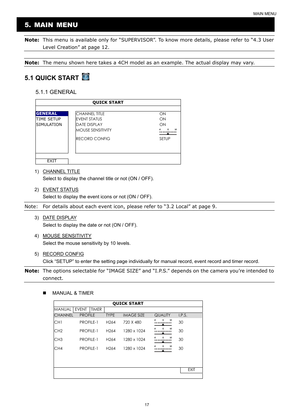 Main menu, 1 quick start, 1 general | AGI Security SYS-4HNVR304 Manual User Manual | Page 23 / 95