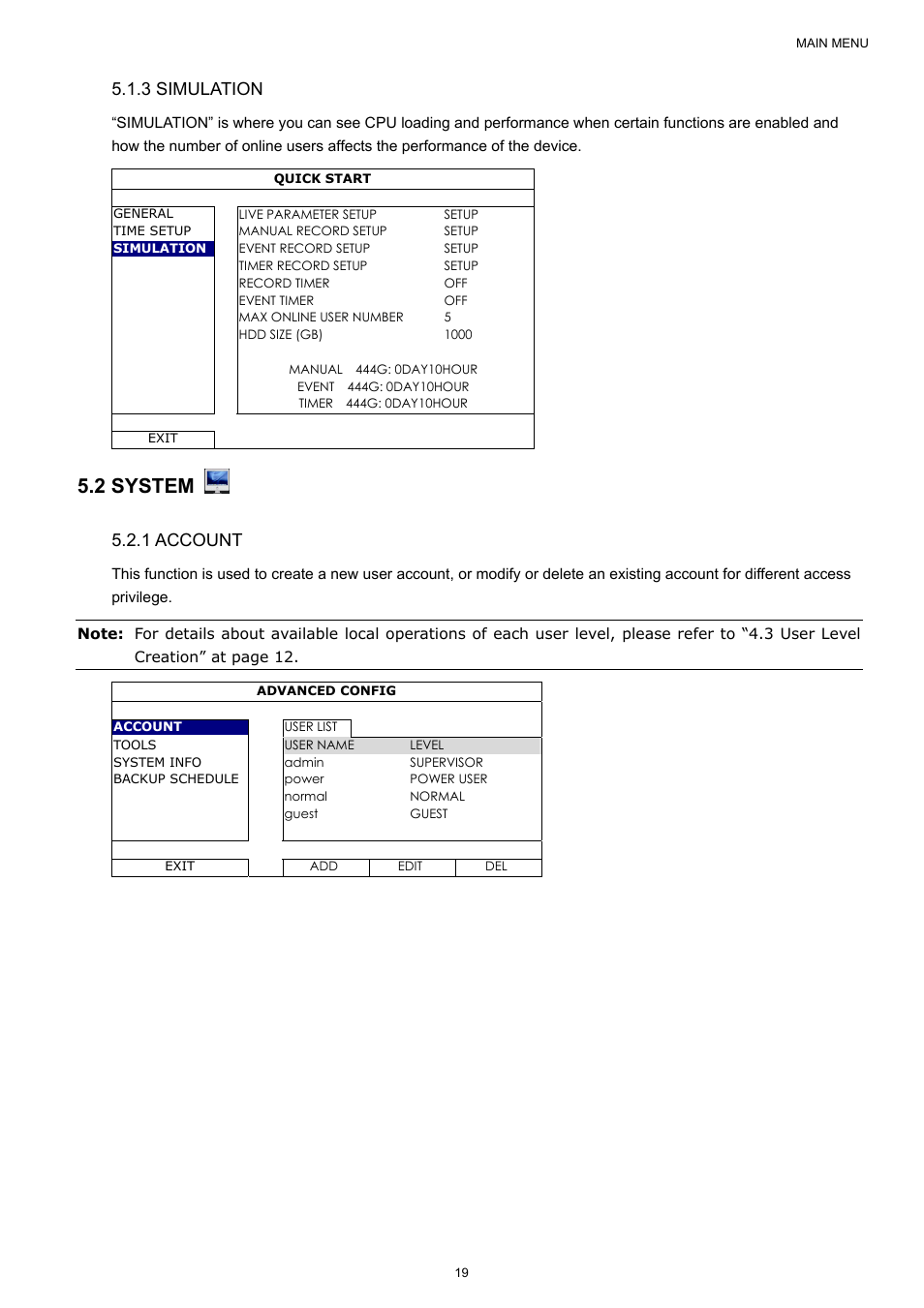 2 system, 3 simulation, 1 account | AGI Security SYS-4HNVR304 Manual User Manual | Page 25 / 95