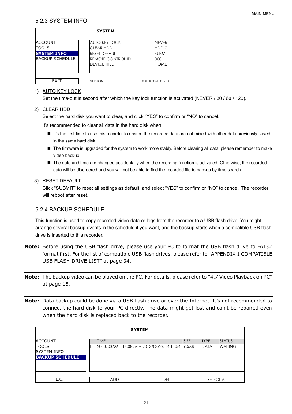 3 system info, 4 backup schedule | AGI Security SYS-4HNVR304 Manual User Manual | Page 27 / 95