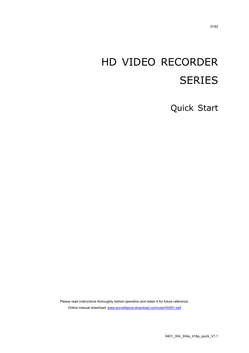 English, Hd video recorder series, Quick start | AGI Security SYS-4HNVR304 Quick Guide User Manual | Page 2 / 35