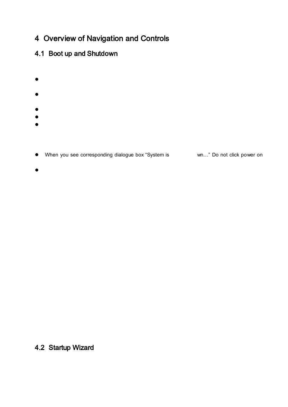 4 overview of navigation and controls, 1 boot up and shutdown, 1 boot up | 2 shutdown, 3 auto resume after power failure, 4 replace button battery, 2 startup wizard, Overview of navigation and controls, Boot up and shutdown, Boot up | AGI Security SYS-HC0451S2 User Manual | Page 103 / 276