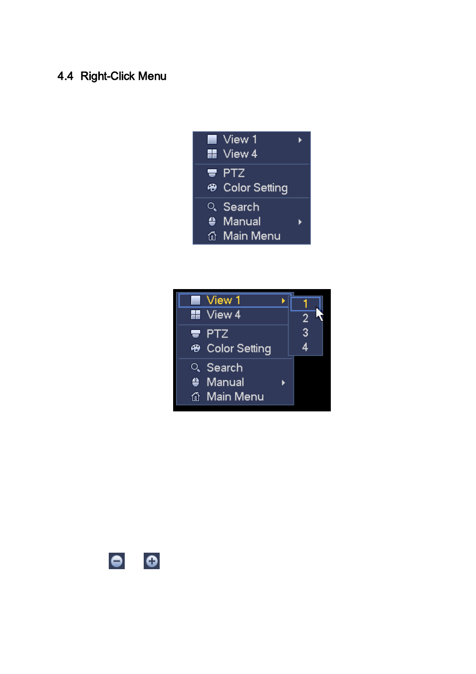 4 right-click menu, 1 window switch, 2 ptz control | Right-click menu, Window s witch, Ptz cont rol | AGI Security SYS-HC0451S2 User Manual | Page 109 / 276