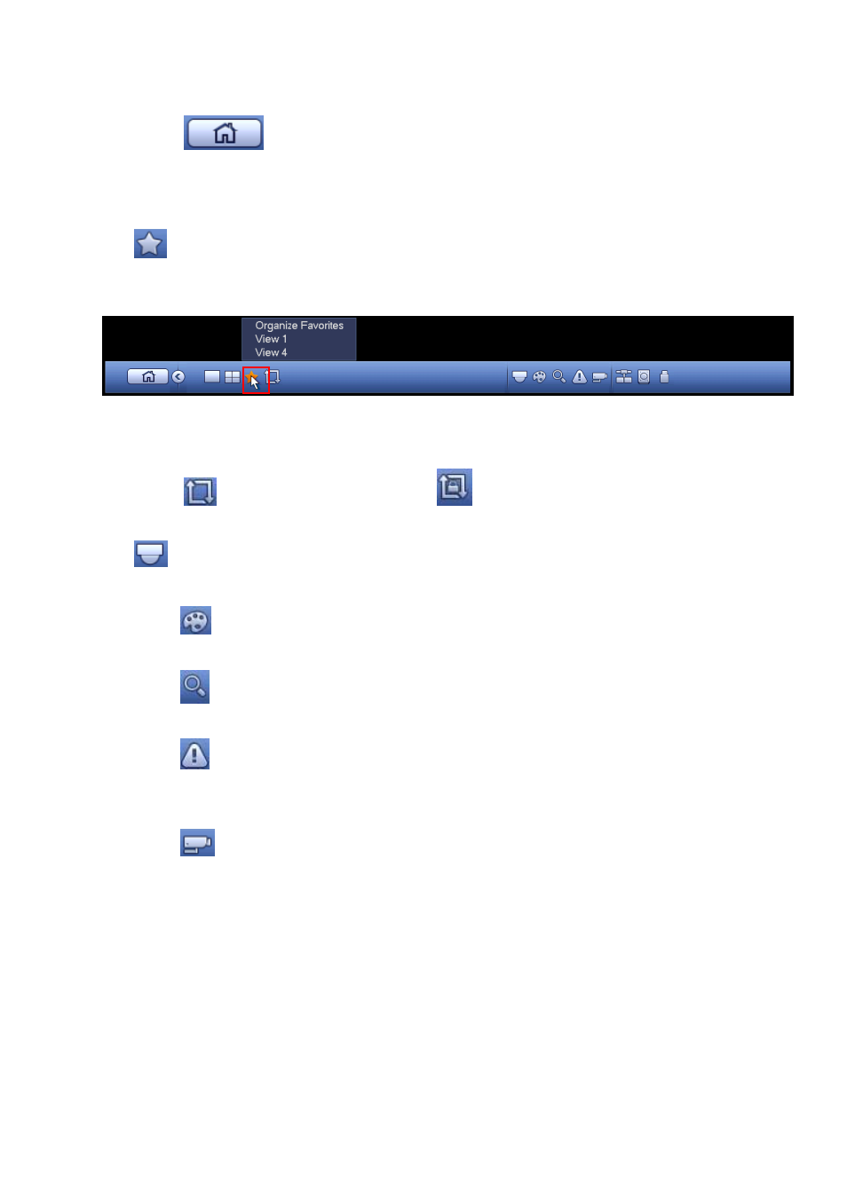 1 main menu, 2 output screen, 3 favorites | 4 tour, 5 ptz, 6 color, 7 search, 8 alarm status, 9 channel info, Main menu | AGI Security SYS-HC0451S2 User Manual | Page 116 / 276