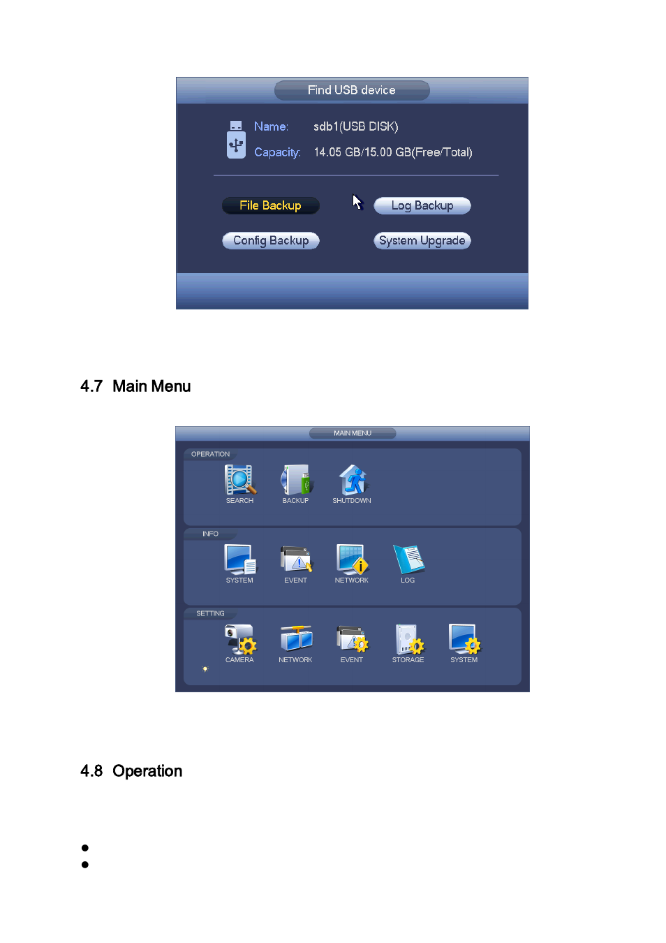 7 main menu, 8 operation, 1 search | Main menu, Operation, Search | AGI Security SYS-HC0451S2 User Manual | Page 118 / 276