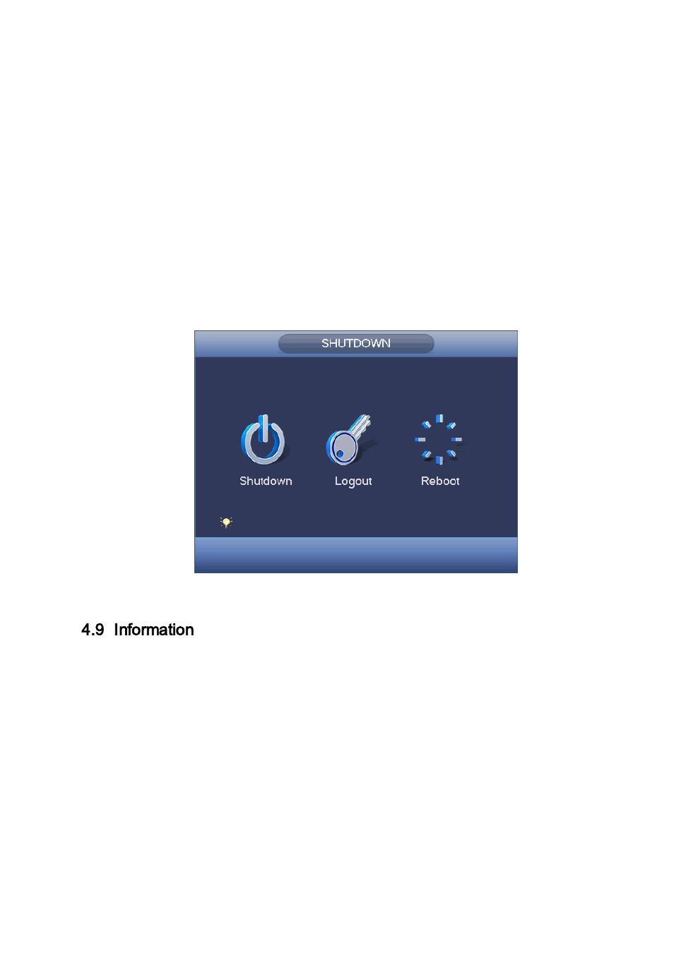 3 shut down, 9 information, 1 system info | Shut down, Information, System info | AGI Security SYS-HC0451S2 User Manual | Page 127 / 276