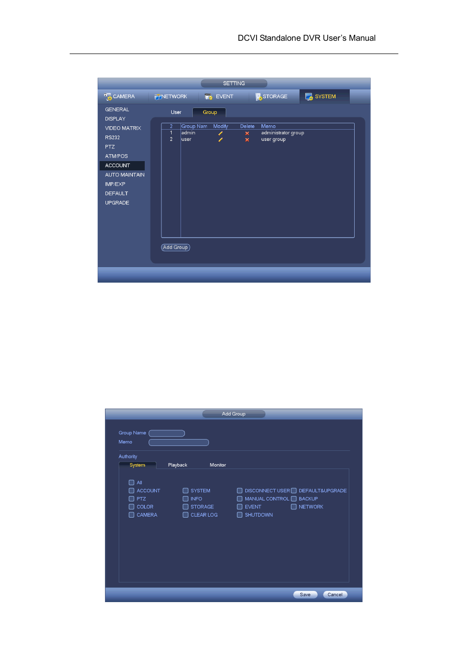 1 add/modify group, Figure 4-158, Figure 4-159 | AGI Security SYS-HC0451 HDCVI DVR User Manual User Manual | Page 181 / 285