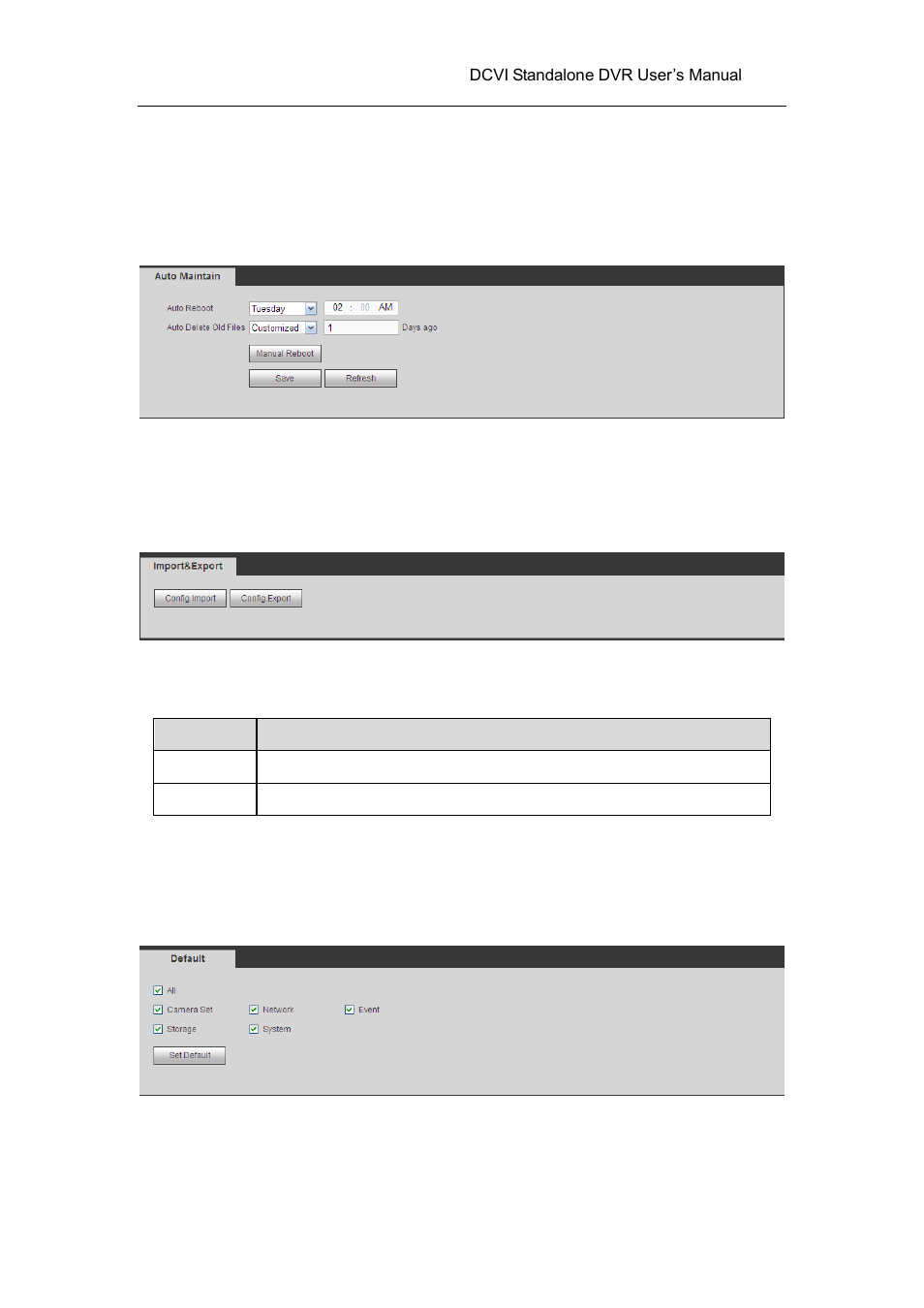 9 auto maintain, 10 import/export, 11 default | AGI Security SYS-HC0451 HDCVI DVR User Manual User Manual | Page 248 / 285