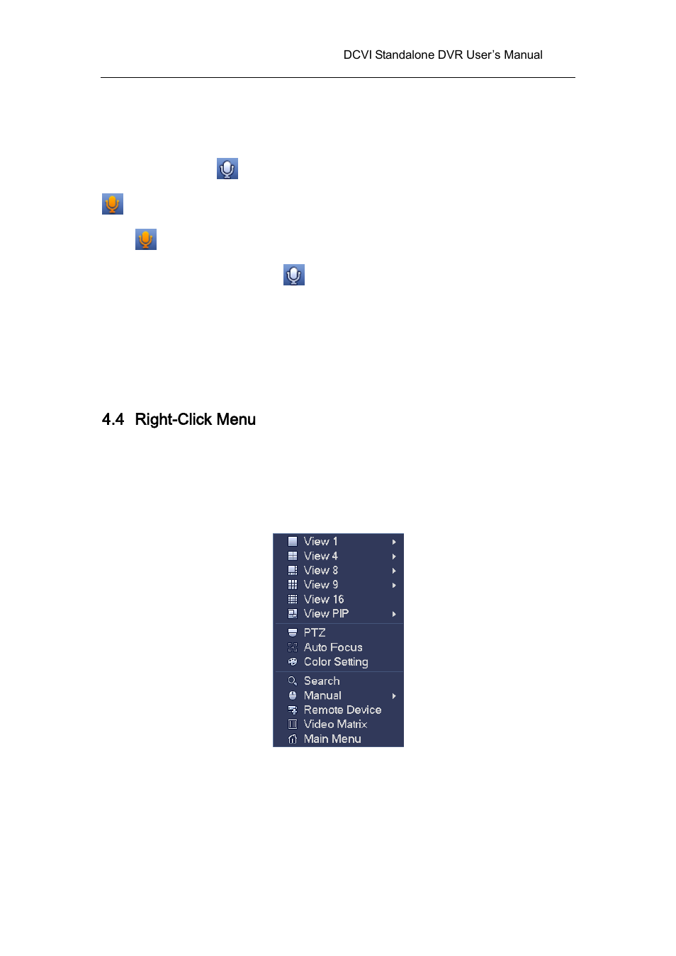 4 right-click menu, 1 window switch, Right-click menu | Window switch | AGI Security SYS-HC0451 HDCVI DVR User Manual User Manual | Page 68 / 285