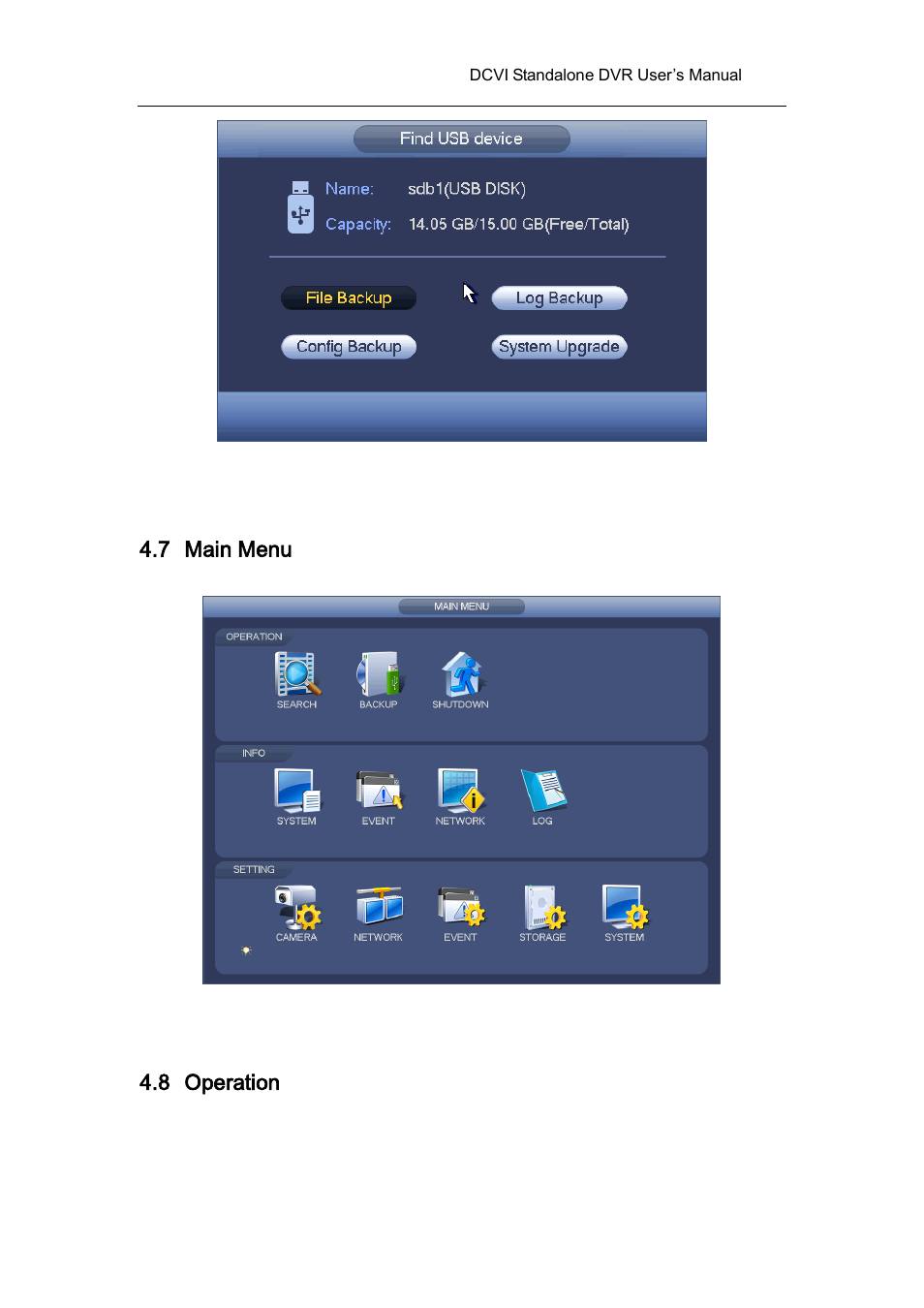 7 main menu, 8 operation, 1 search | Main menu, Operation, Search | AGI Security SYS-HC0451 HDCVI DVR User Manual User Manual | Page 83 / 285