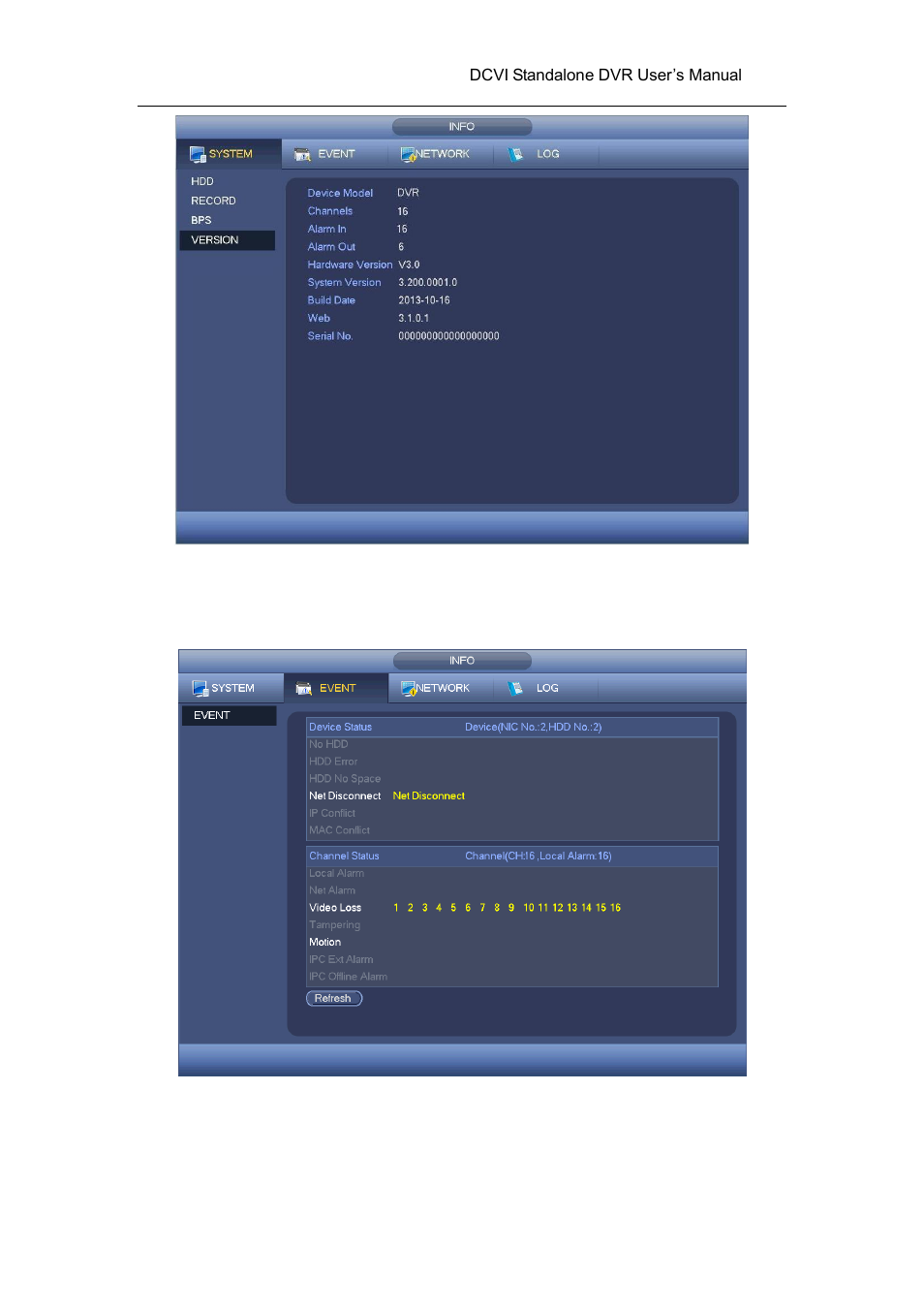 2 event, 3 network, 1 online users | Event, Network | AGI Security SYS-HC0451 HDCVI DVR User Manual User Manual | Page 97 / 285