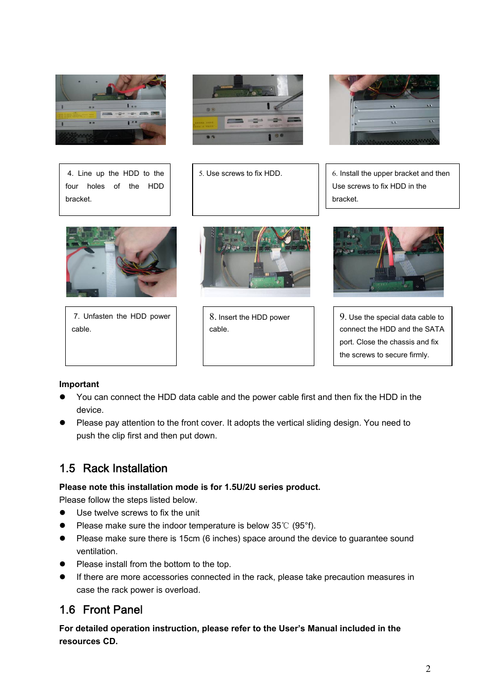 5 rack installation, 6 front panel | AGI Security SYS-HC0451 Standalone DVR Quick Start Guide User Manual | Page 6 / 39