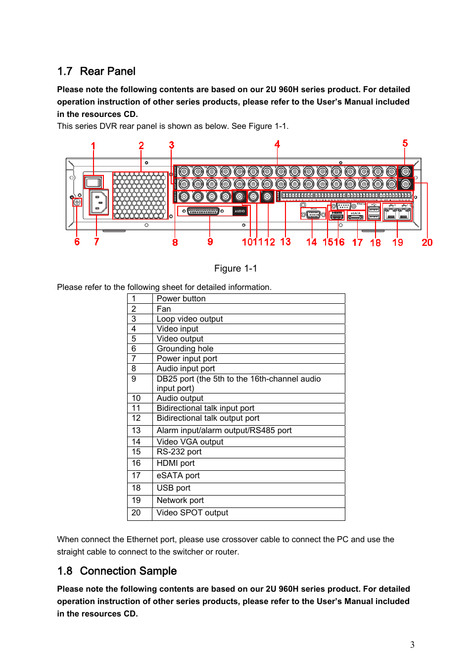 7 rear panel, 8 connection sample | AGI Security SYS-HC0451 Standalone DVR Quick Start Guide User Manual | Page 7 / 39