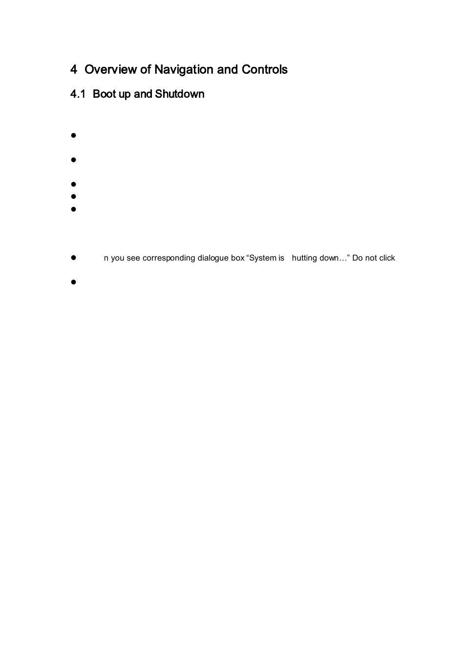 4 overview of navigation and controls, 1 boot up and shutdown, 1 boot up | 2 shutdown, 3 auto resume after power failure, 4 replace button battery, Overview of navigation and controls, Boot up and shutdown, Boot up, Shutdown | AGI Security SYS-HC0851S2 User Manual | Page 63 / 266