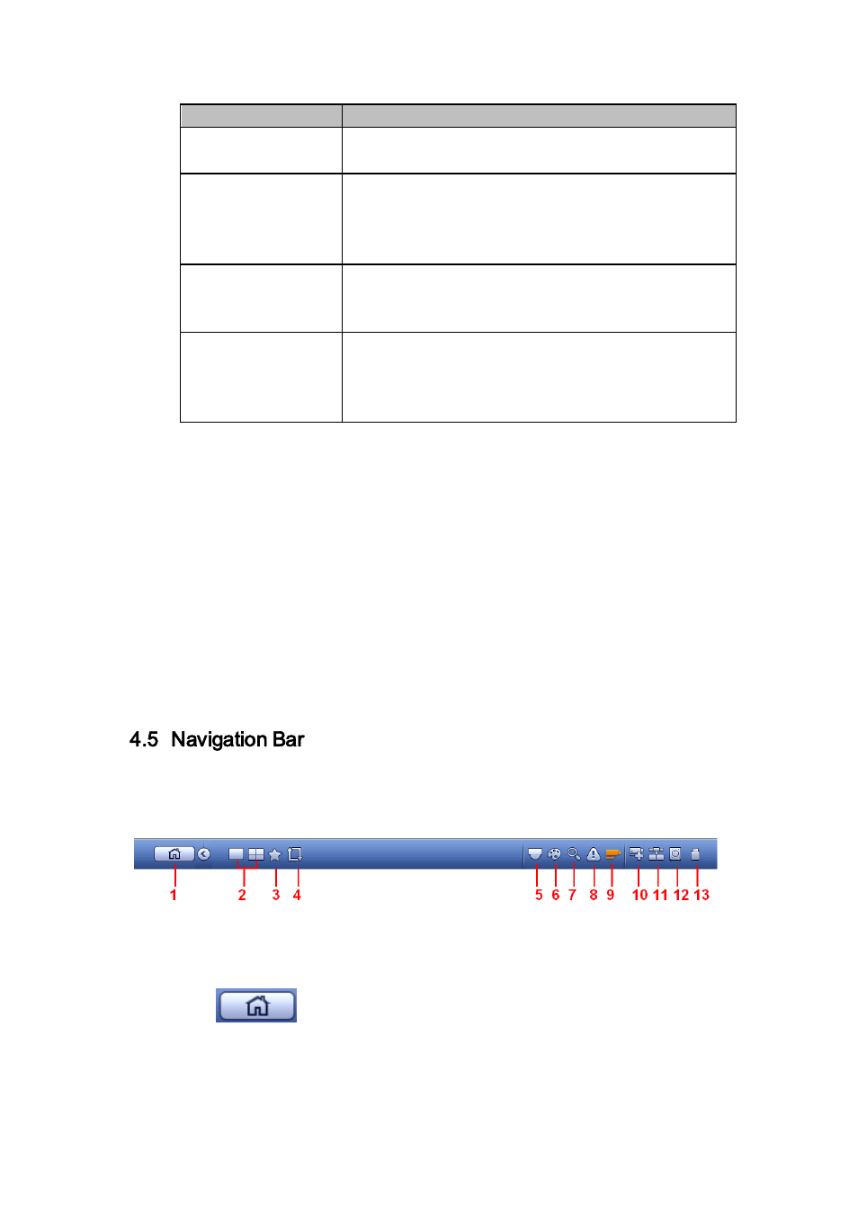 4 search, 5 record control, 6 alarm output | 7 remote device, 5 navigation bar, 1 main menu, 2 output screen, 3 favorites, Search, Record control | AGI Security SYS-HC0851S2 User Manual | Page 78 / 266