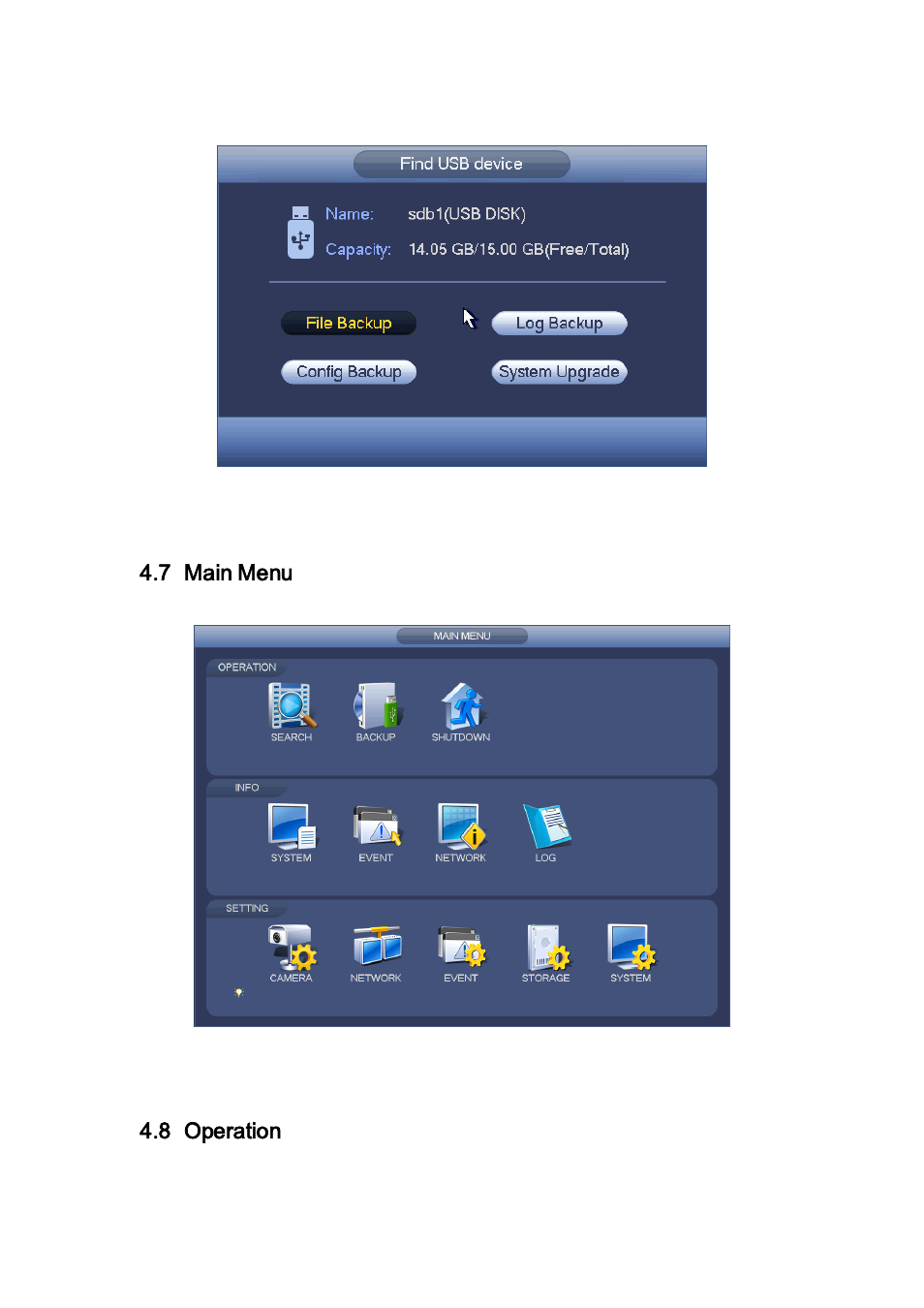 7 main menu, 8 operation, 1 search | Main menu, Operation, Search | AGI Security SYS-HC0851S2 User Manual | Page 81 / 266