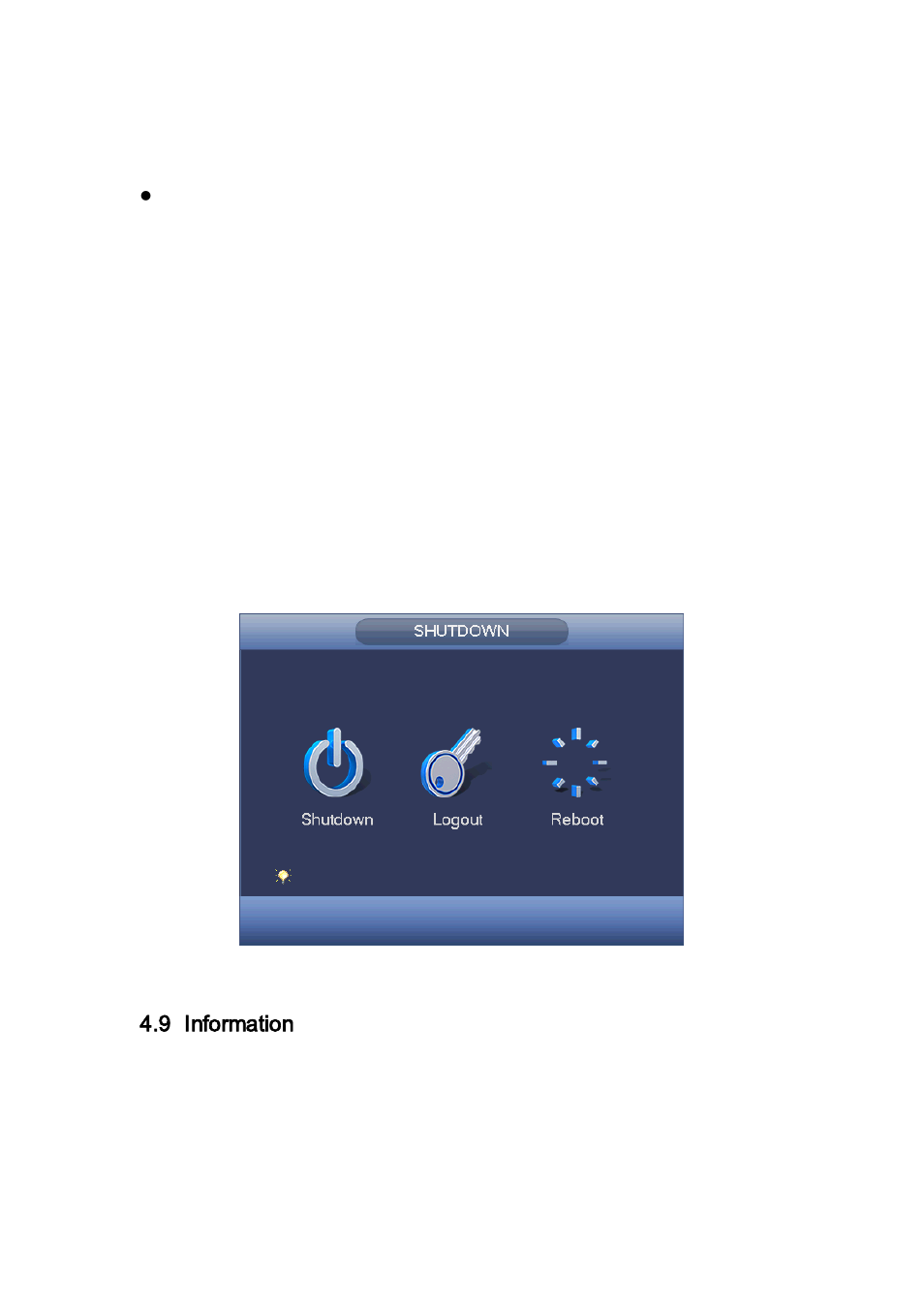 3 shut down, 9 information, 1 system info | Shut down, Information, System info | AGI Security SYS-HC0851S2 User Manual | Page 91 / 266