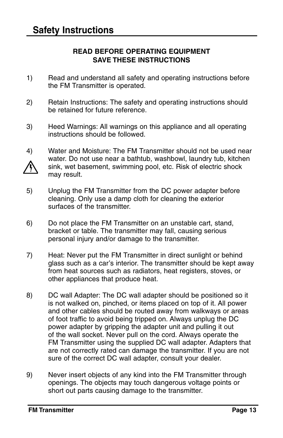 Safety instructions | C. Crane Satellite Radio User Manual | Page 13 / 16