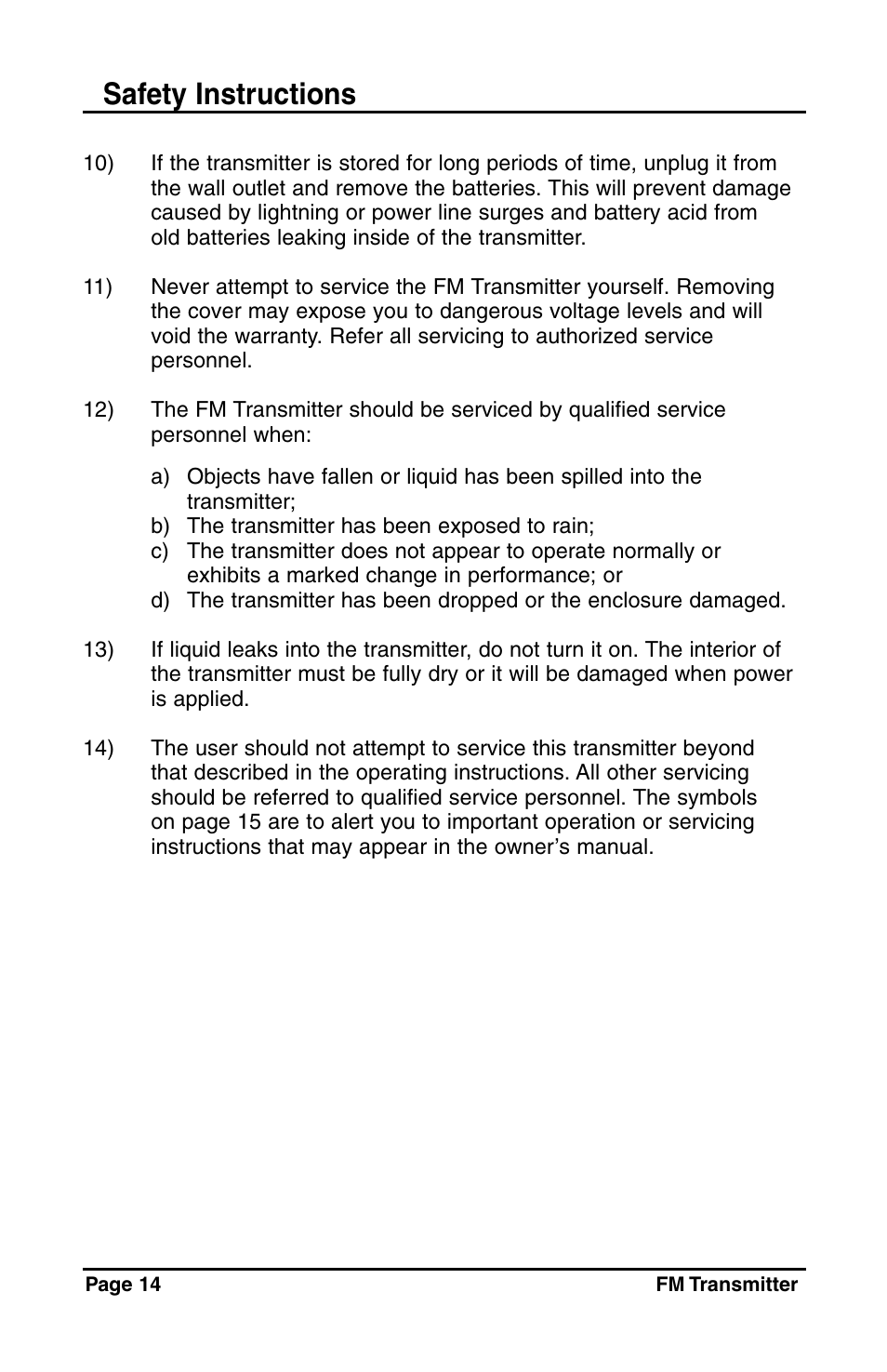 Safety instructions | C. Crane Satellite Radio User Manual | Page 14 / 16