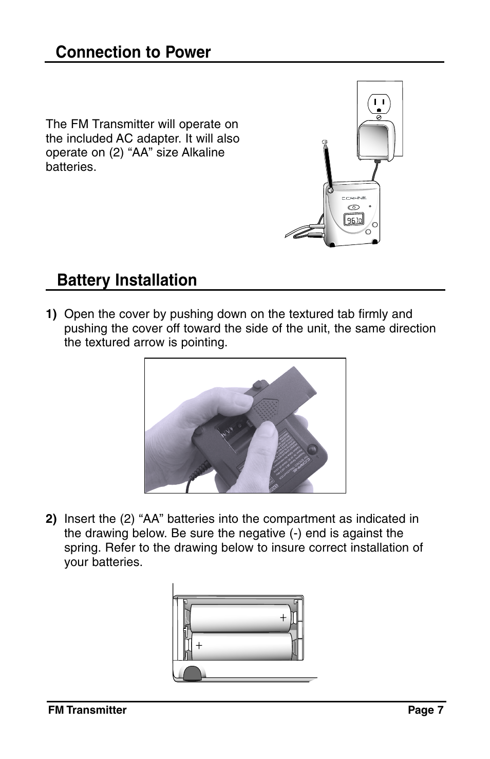 Connection to power, Battery installation | C. Crane Satellite Radio User Manual | Page 7 / 16