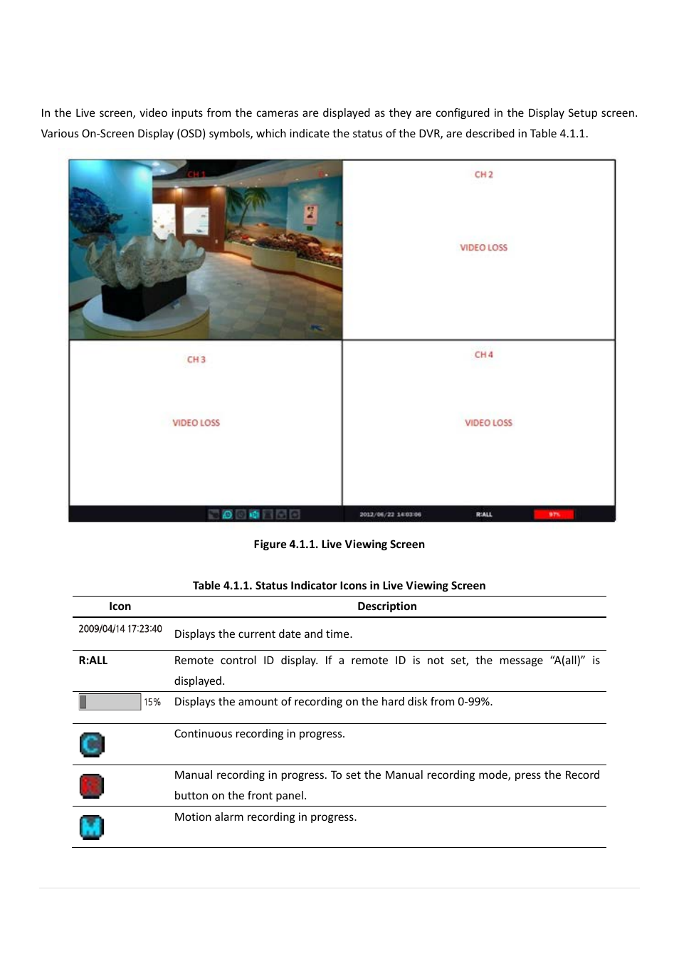 Live, search and playback, 1. live viewing screen | AGI Security SYS-HD0420A User Manual | Page 45 / 119