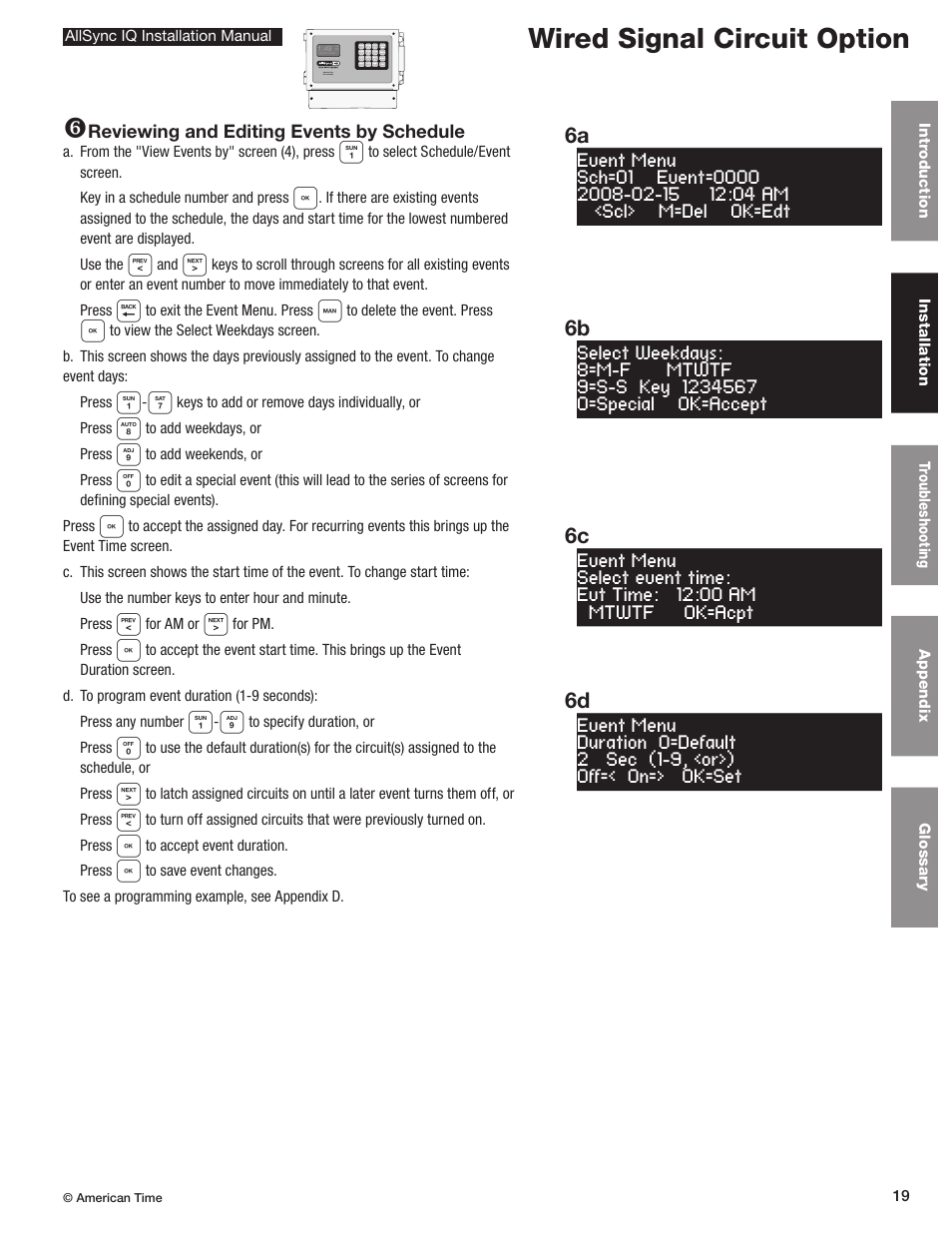 Wired signal circuit option, 6b 6a, 6d 6c | American Time AllSync IQ User Manual | Page 19 / 57