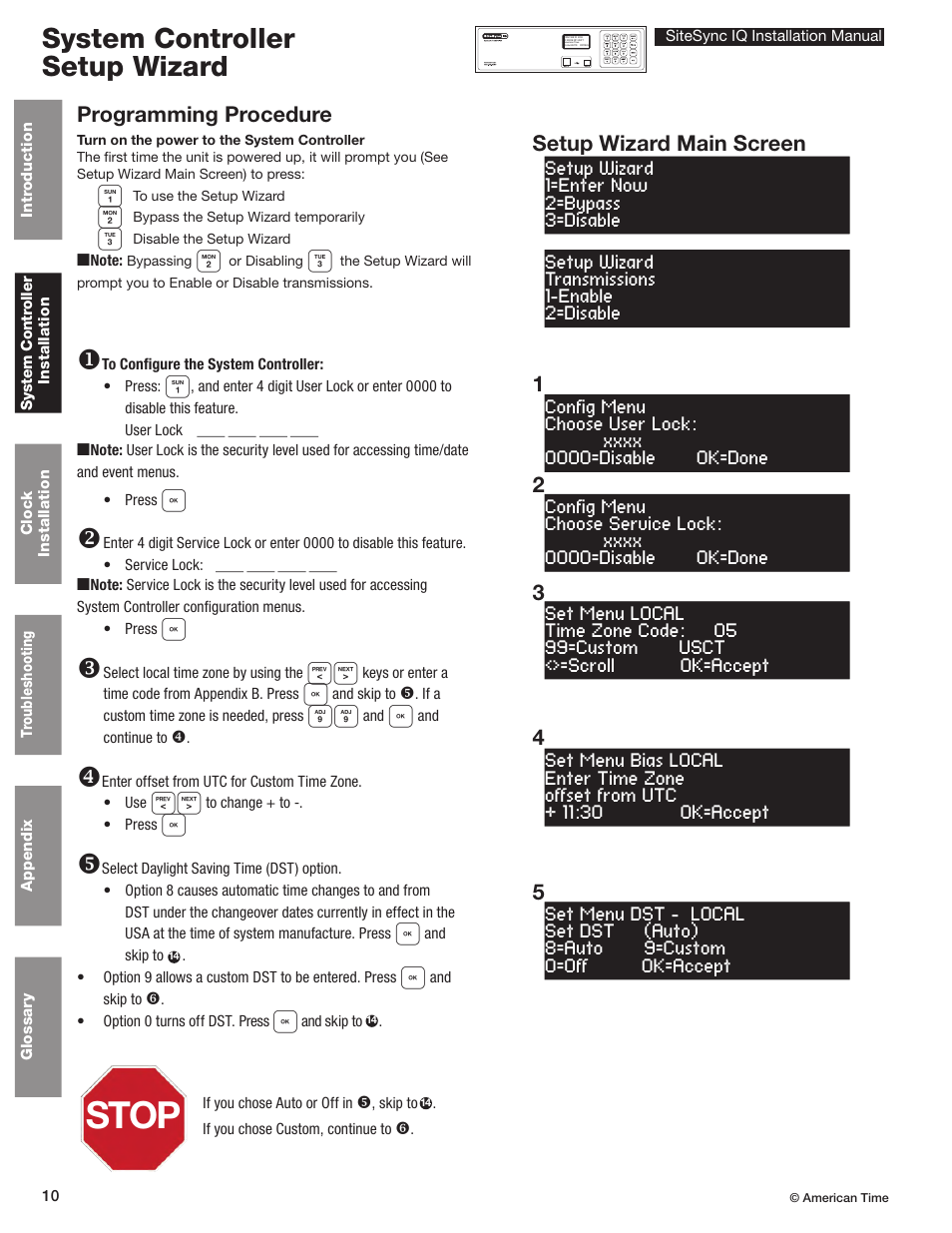 Stop, System controller setup wizard, Programming procedure | American Time SiteSync IQ User Manual | Page 10 / 81
