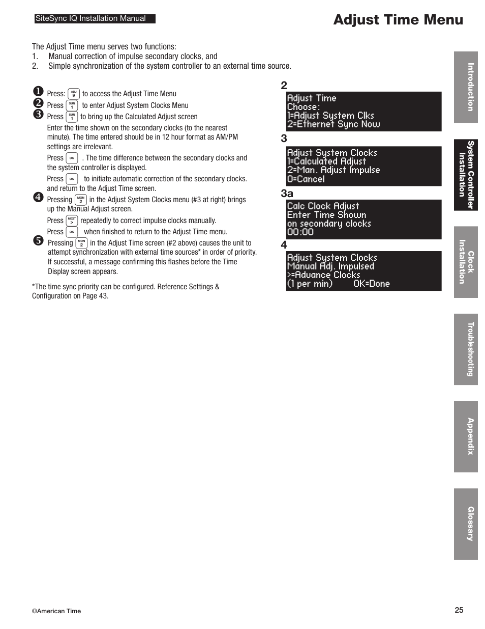 Adjust time menu, 23 3a 4 | American Time SiteSync IQ User Manual | Page 25 / 81
