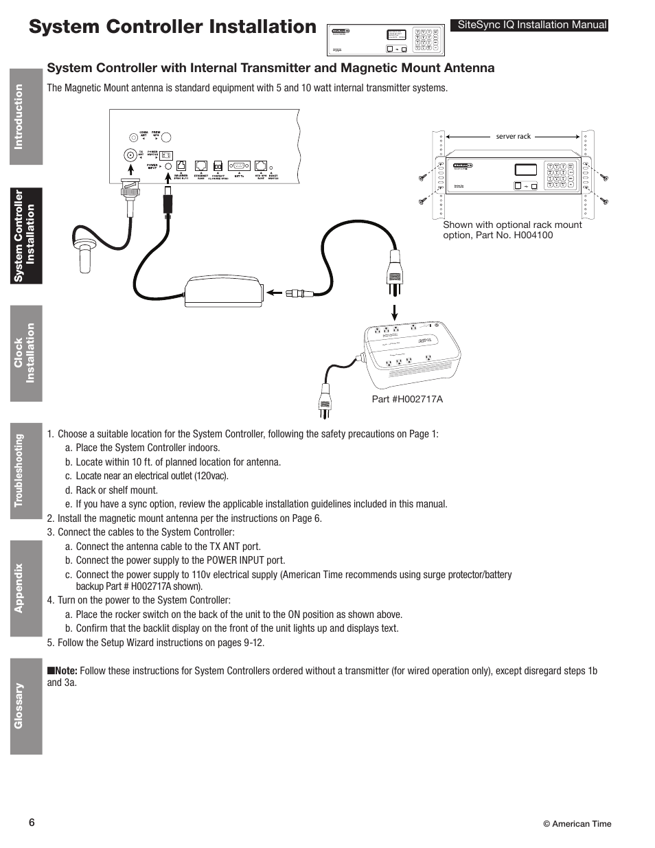 System controller installation | American Time SiteSync IQ User Manual | Page 6 / 81