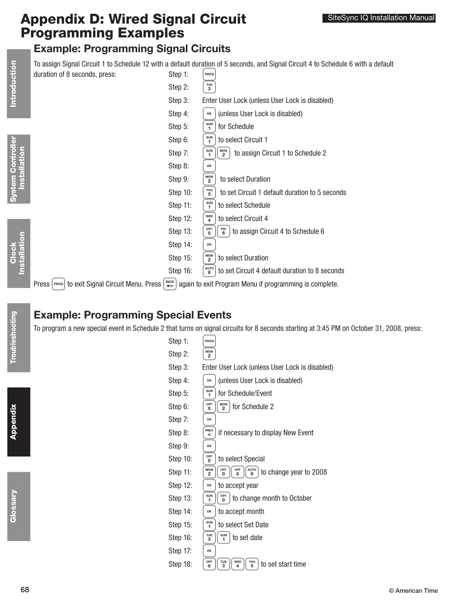 Example: programming signal circuits, Example: programming special events | American Time SiteSync IQ User Manual | Page 68 / 81
