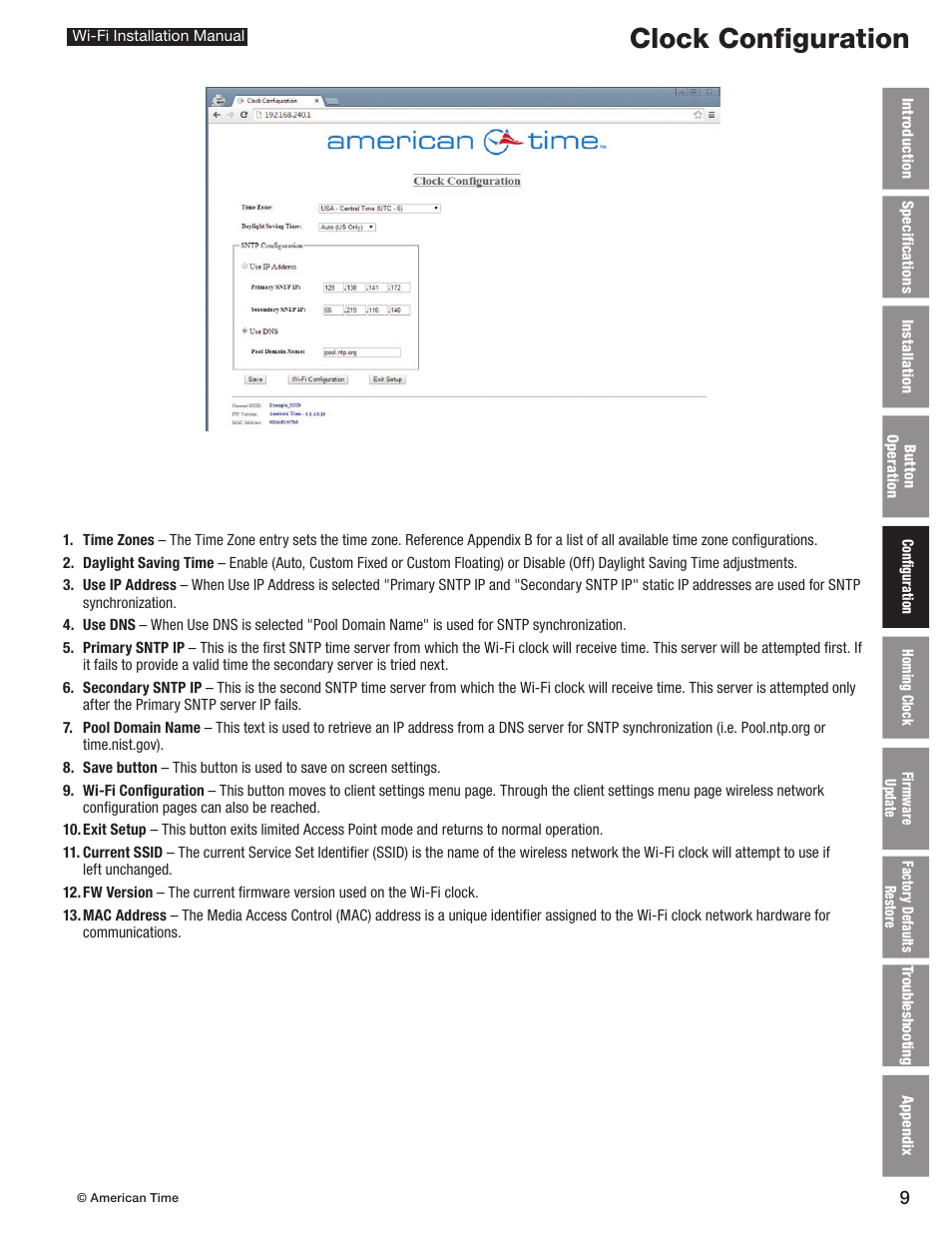 Clock configuration | American Time Wi-Fi Clocks User Manual | Page 9 / 23